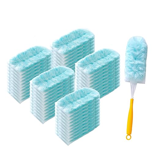 50 Count Duster Refill for Swiffer Duster, Heavy Duty Duster Refills with 2 Handle, 360° Dusters Refills Kit with 4X Microfibers, Disposable Dusters