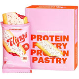 Flings Protein Pastries - 14g Protein, 4g Fiber, 160 Calories - Low Sugar Protein Snack Bars - Gluten Free - Frosted Strawberry (8 Pack)