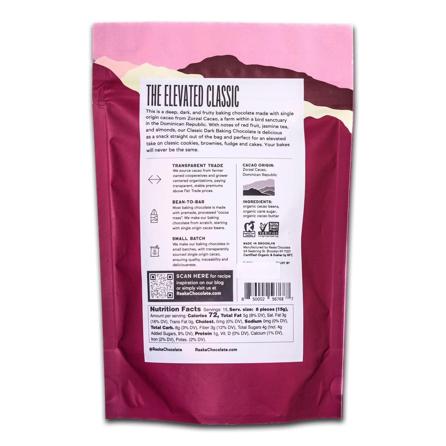 Raaka Organic Baking Chocolate - 71% Cacao Bittersweet Dark Chocolate - Allergen Friendly, Dairy Free, Nut Free, Kosher, Vegan Baking Chips - One 8oz Resealable Bag