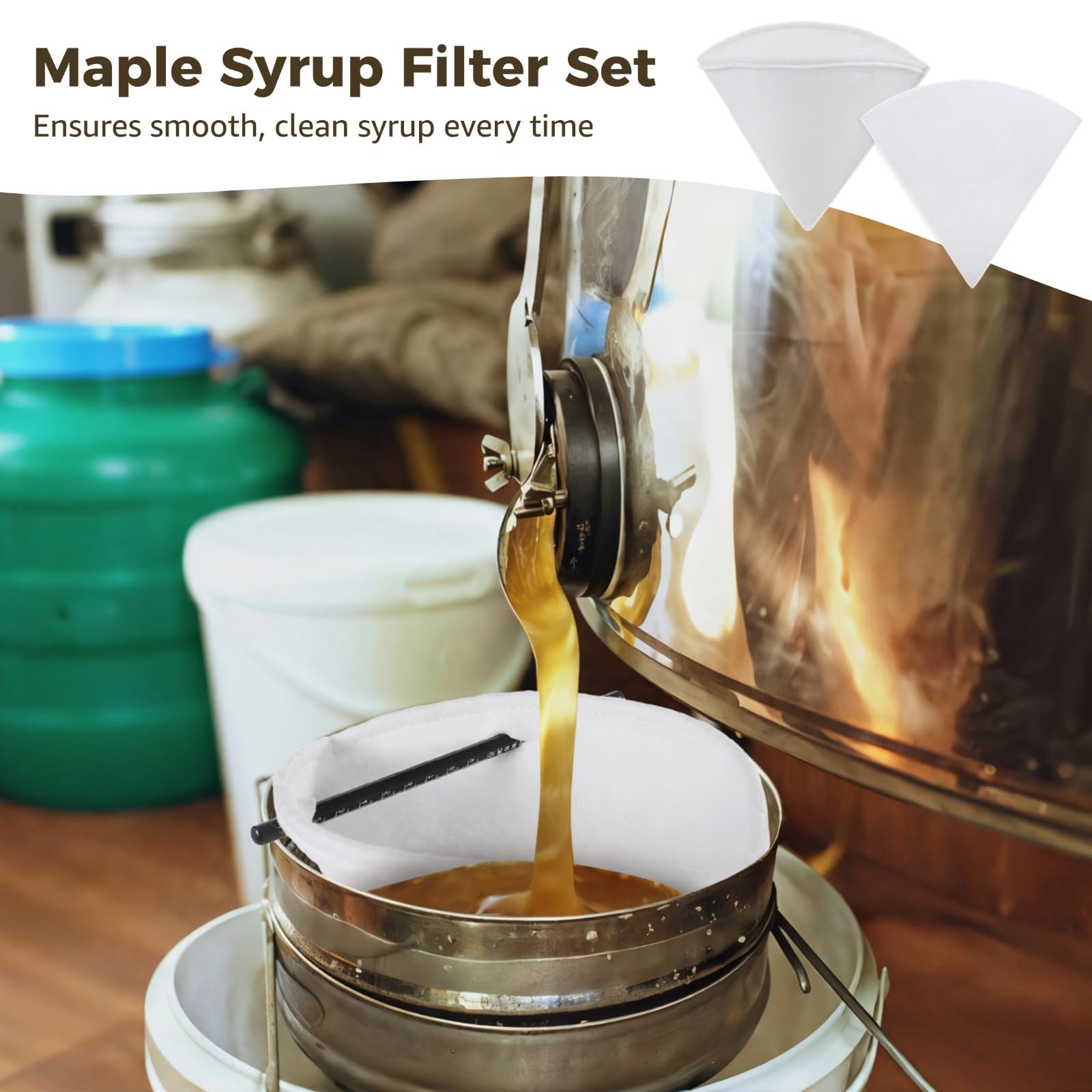 18 PCS Maple Syrup Filters Set, 3 Pcs Heavy Duty Boiling Filters & 15 Pcs Thin Non-Woven Fabric Pre Filter, Deep Cone-Shaped Strainers for Syrup, Oil