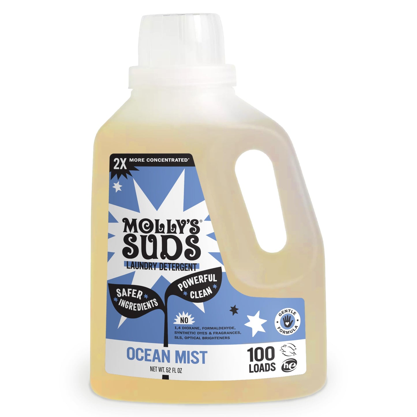 Molly's Suds Liquid Laundry Detergent | Clean Laundry Detergent Soap for Sensitive Skin | 2x Concentrated, High Efficiency (HE) | Ocean Mist - 100