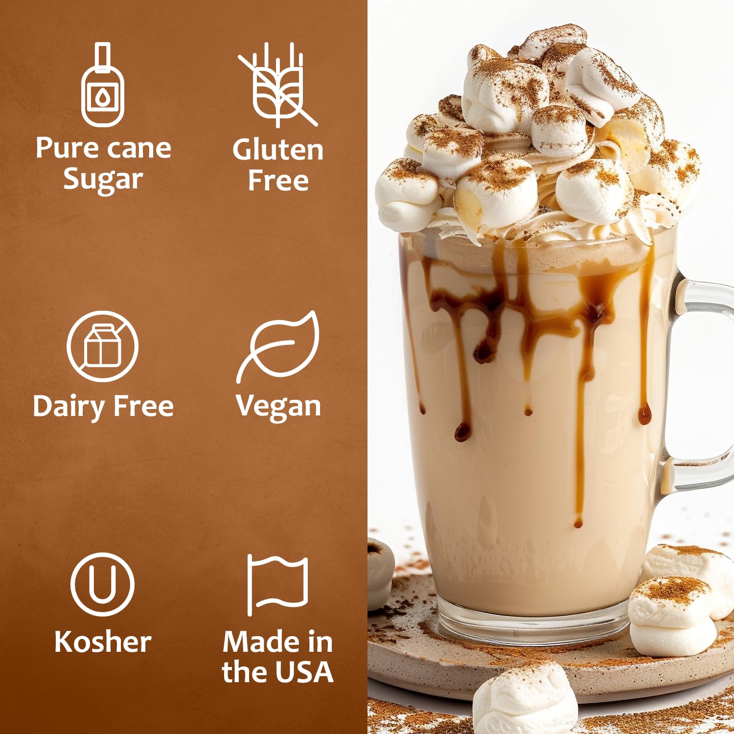 Syruvia Coffee Syrup, Toasted Marshmallow Flavored Syrup for Drinks, Lattes, and Desserts - 25.4 fl oz, With Pump