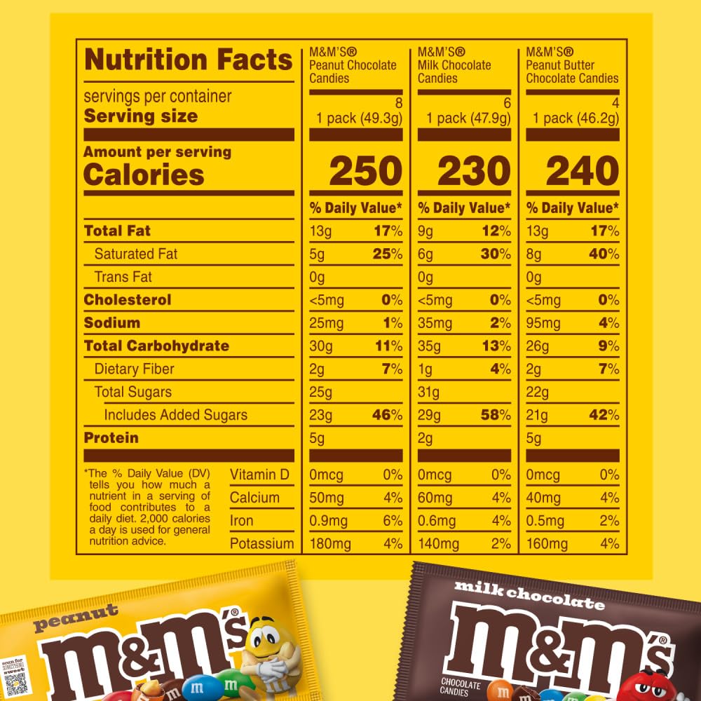 M&M'S Milk Chocolate, Peanut, and Peanut Butter Candy Variety Pack, Individually Wrapped Full Size Pack of 18 Bulk Candy Chocolate for Parties, Baking