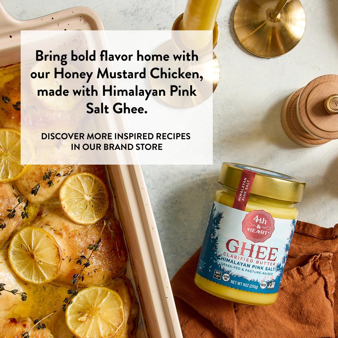 4th & Heart Himalayan Pink Salt Grass-Fed Ghee, Clarified Butter, 100% Butter Fat, Pasture-Raised, Lactose & Casein Free, High Smoke Point Cooking