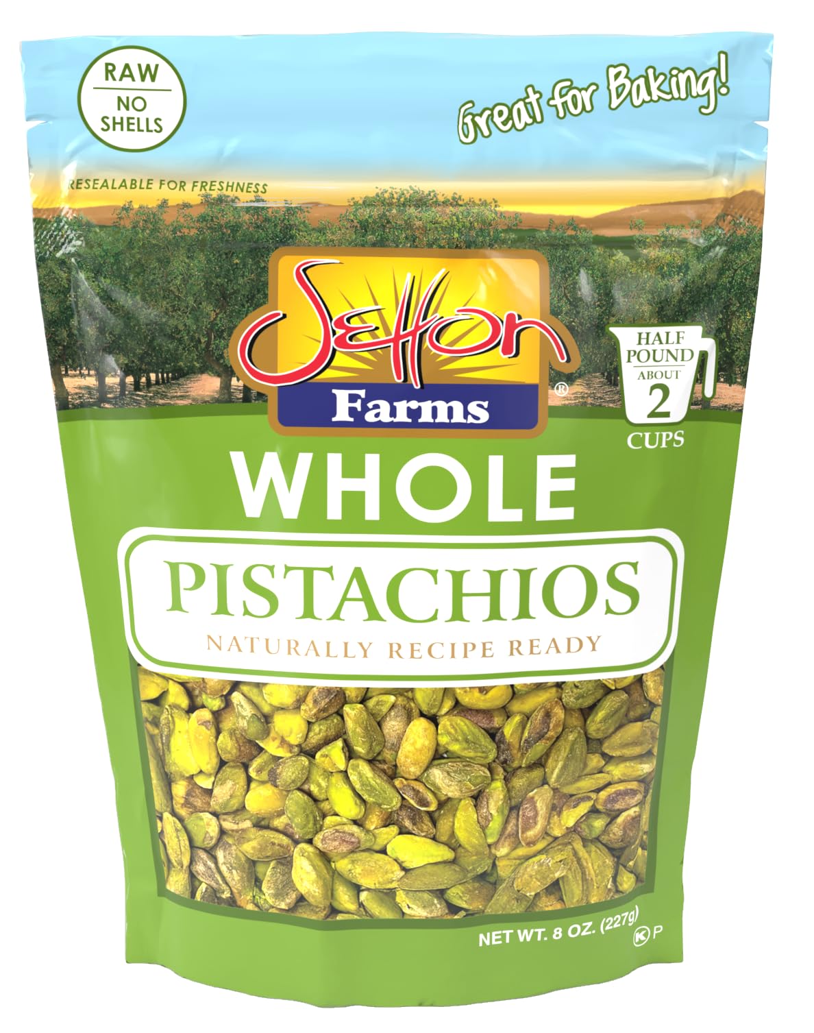 Setton Farms Shelled Pistachio Kernels, Whole Raw, 8 Ounce (No Shells, Raw, Unsalted) (Perfect for making Dubai Chocolate, and other Baking