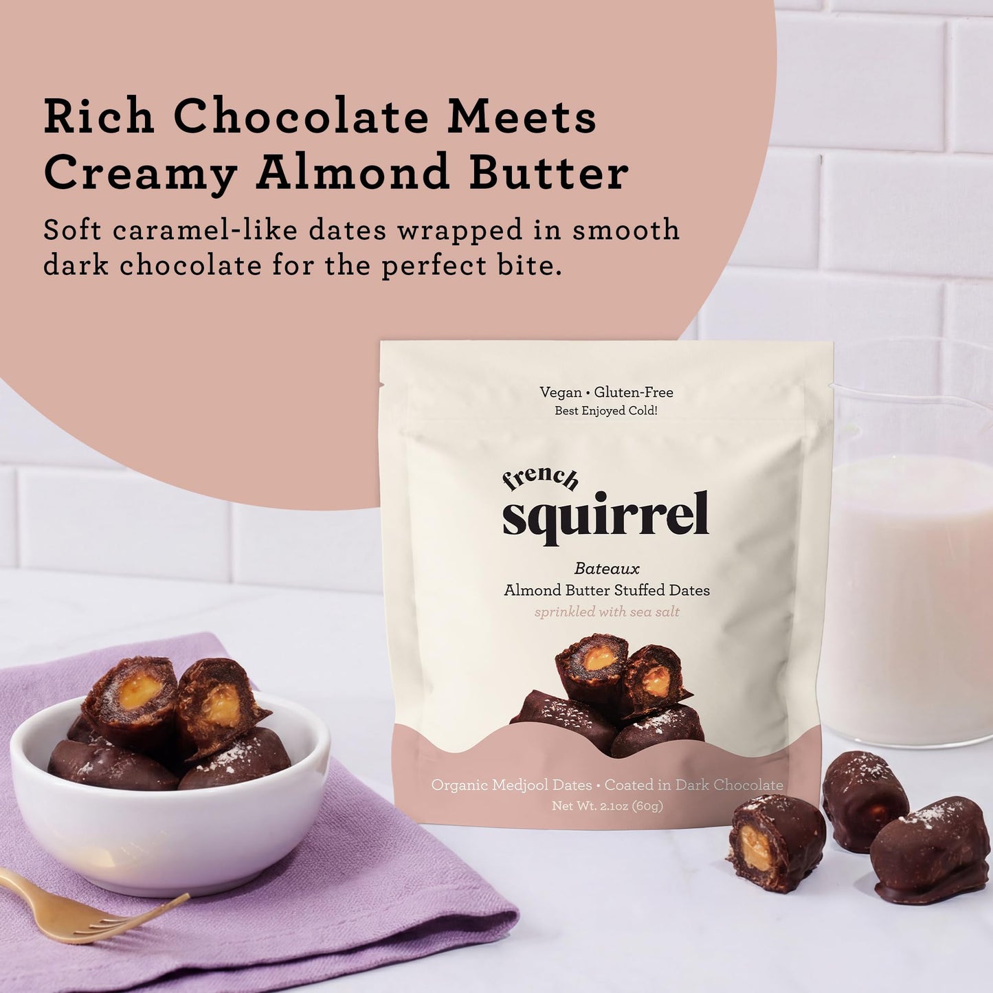 DARK CHOCOLATE COVERED DATES STUFFED WITH NUT BUTTER (Vegan, Gluten Free) BATEAUX (Almond Butter)
