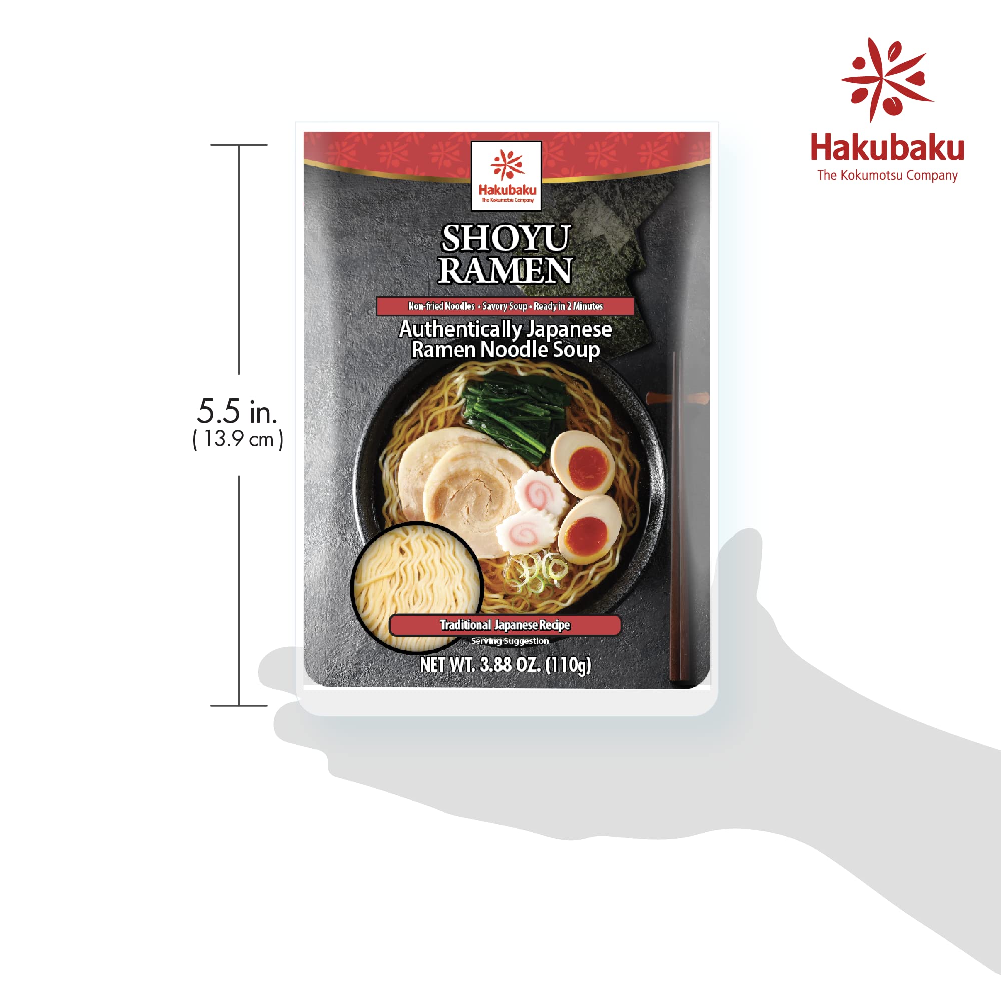 Hakubaku Japanese Ramen Noodle Soup, SHOYU, 3.88oz (Pack of 6), Authentic Japanese ramen non-fried & soft noodles, shelf-stable
