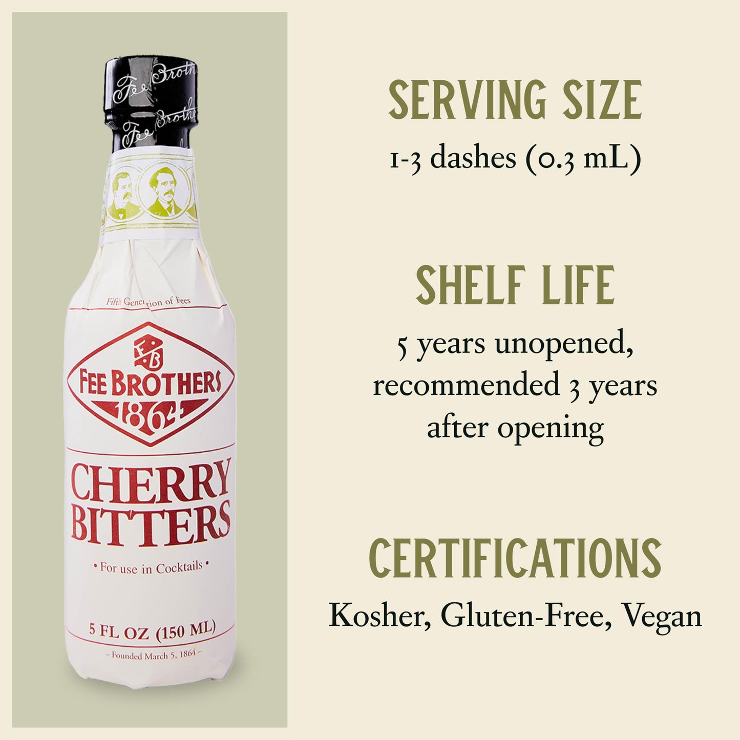 Fee Brothers Cherry Cocktail Bitters - Aromatic Cocktail Mixer & Concentrated Flavoring, Gluten Free, Vegan-Friendly, 5 fl oz