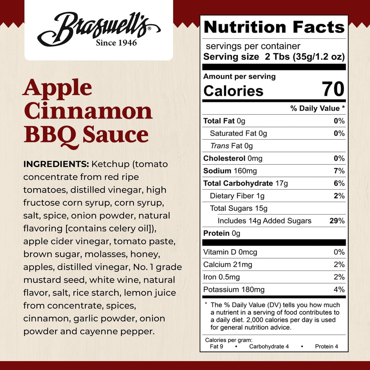 Braswell’s Apple Cinnamon Barbeque Sauce - Small-Batch, Renowned Specialty, Made in USA, Since 1946 (13.5oz)
