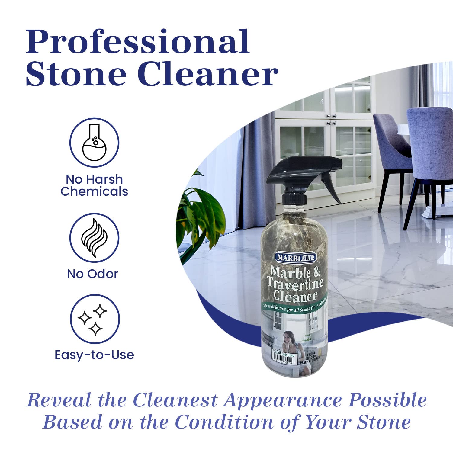 Marblelife InterCare Marble and Travertine Cleaner, Natural Stone & Terrazzo Liquid Cleaner, Shower & Tile Surface Care, Floor, Walls & Countertop
