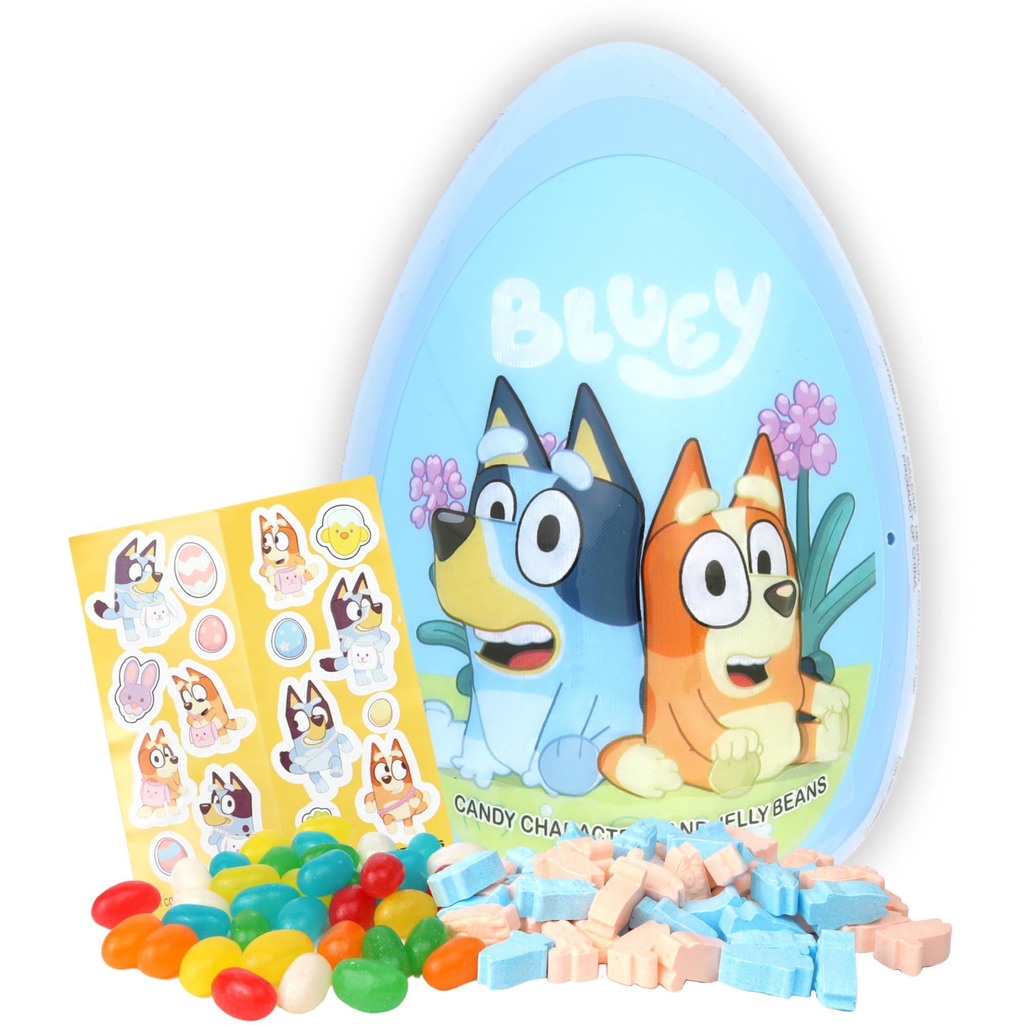 Galerie Bluey Jumbo Easter Egg with Assorted Treats, Includes Character Candy, Jelly Beans, and Stickers, Basket Stuffer, 2.71 Ounces