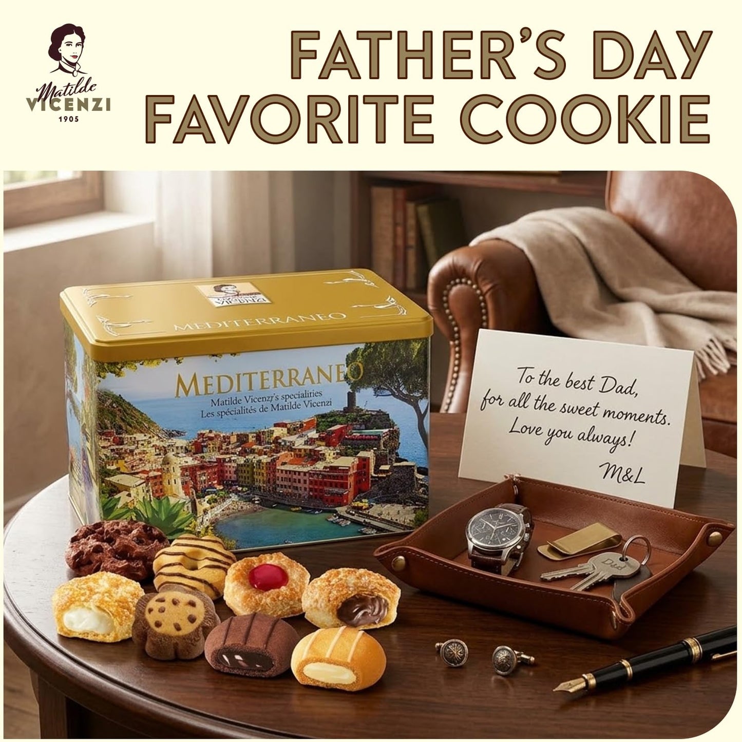 Matilde Vicenzi Mediterraneo Cookie Gift Tin - Pastries & Cookies in Individually Wrapped Trays - Gourmet Gifts for Dads, Teachers, Birthday