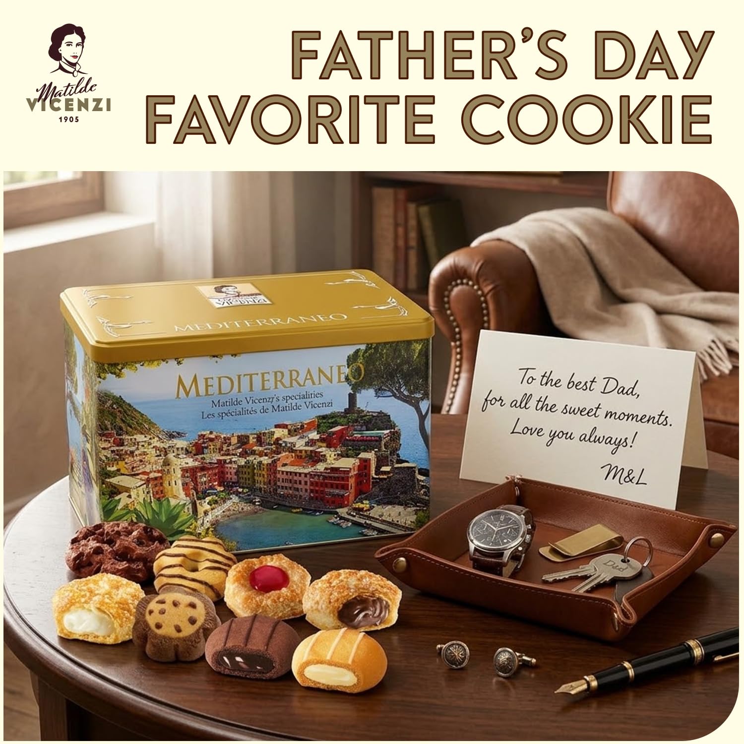 Matilde Vicenzi Mediterraneo Cookie Gift Tin - Pastries & Cookies in Individually Wrapped Trays - Gourmet Gifts for Dads, Teachers, Birthday