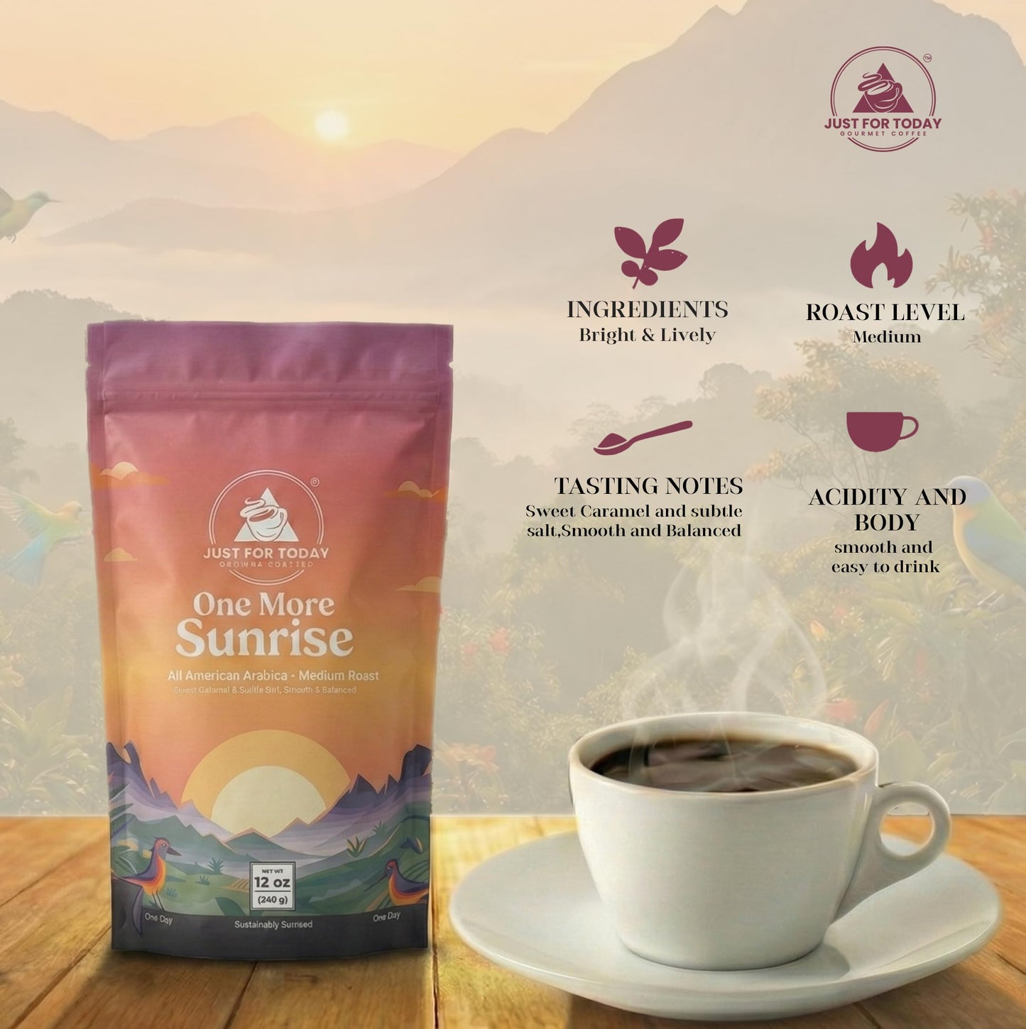 Just for today Gourmet coffee All American Blend, Medium Roast, 100% arabica 12oz (Pack of 1)