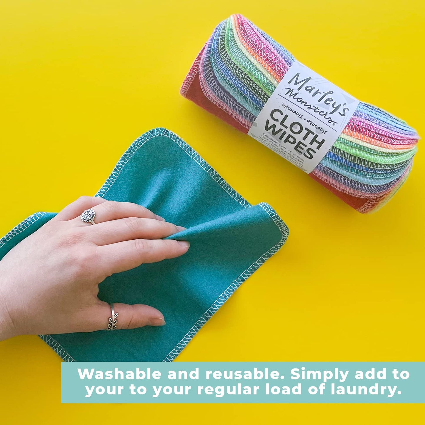 Marley's Monsters Reusable Cloth Wipes - 24 Count Pack - Washable, Cotton, Paperless Wipes (Sunrise Mix)