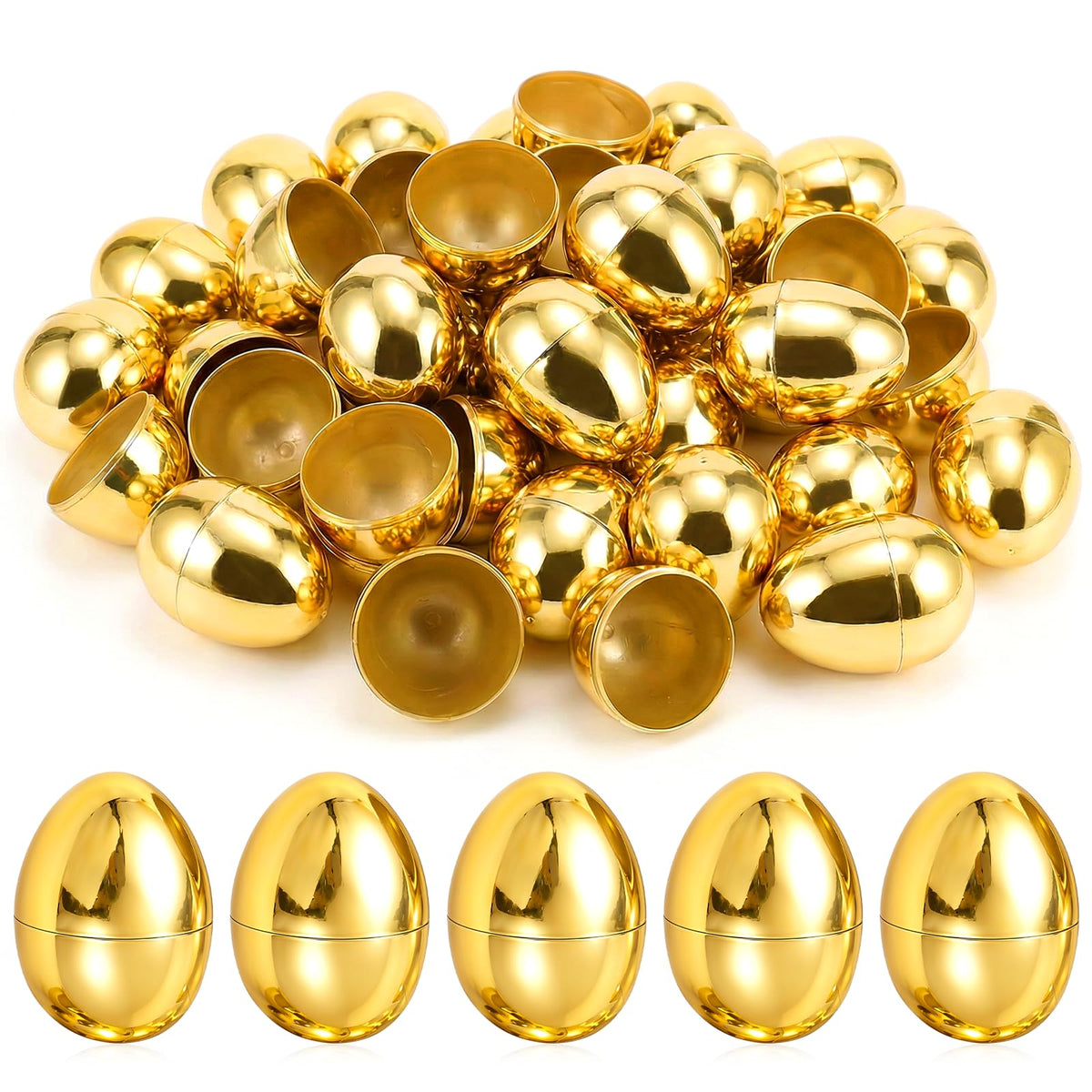 12 Pack Golden Plastic Easter Eggs, 2.3 Inch Fillable Eggs for Easter Egg Hunt, Metallic Plastic Empty Egg Shiny Metallic Party Favors & Basket