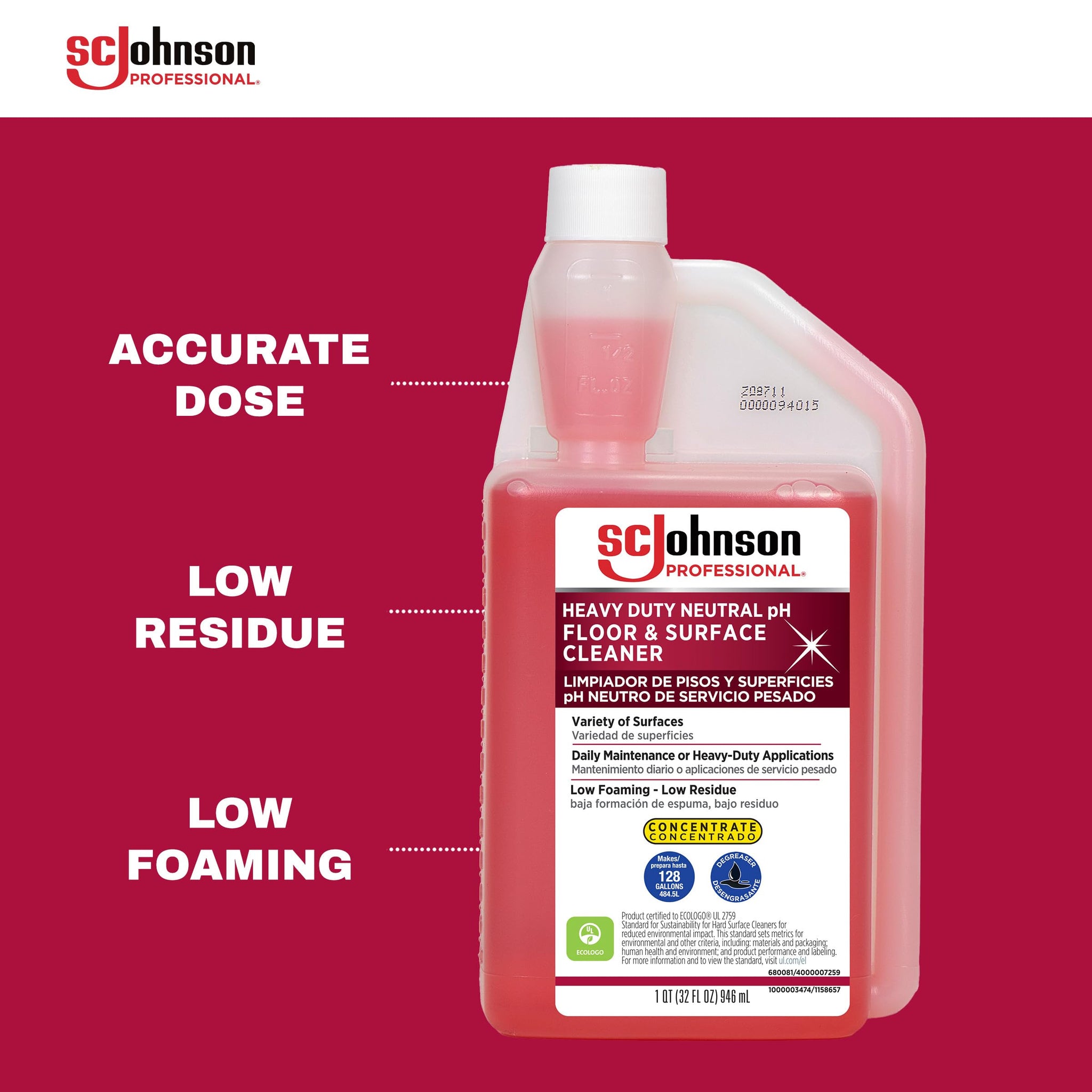 SC Johnson Professional Heavy Duty Neutral pH Floor and Surface Cleaner, Floor Cleaner Concentrate, 32 fl. oz. Bottle, Case of 2, for Professional Use