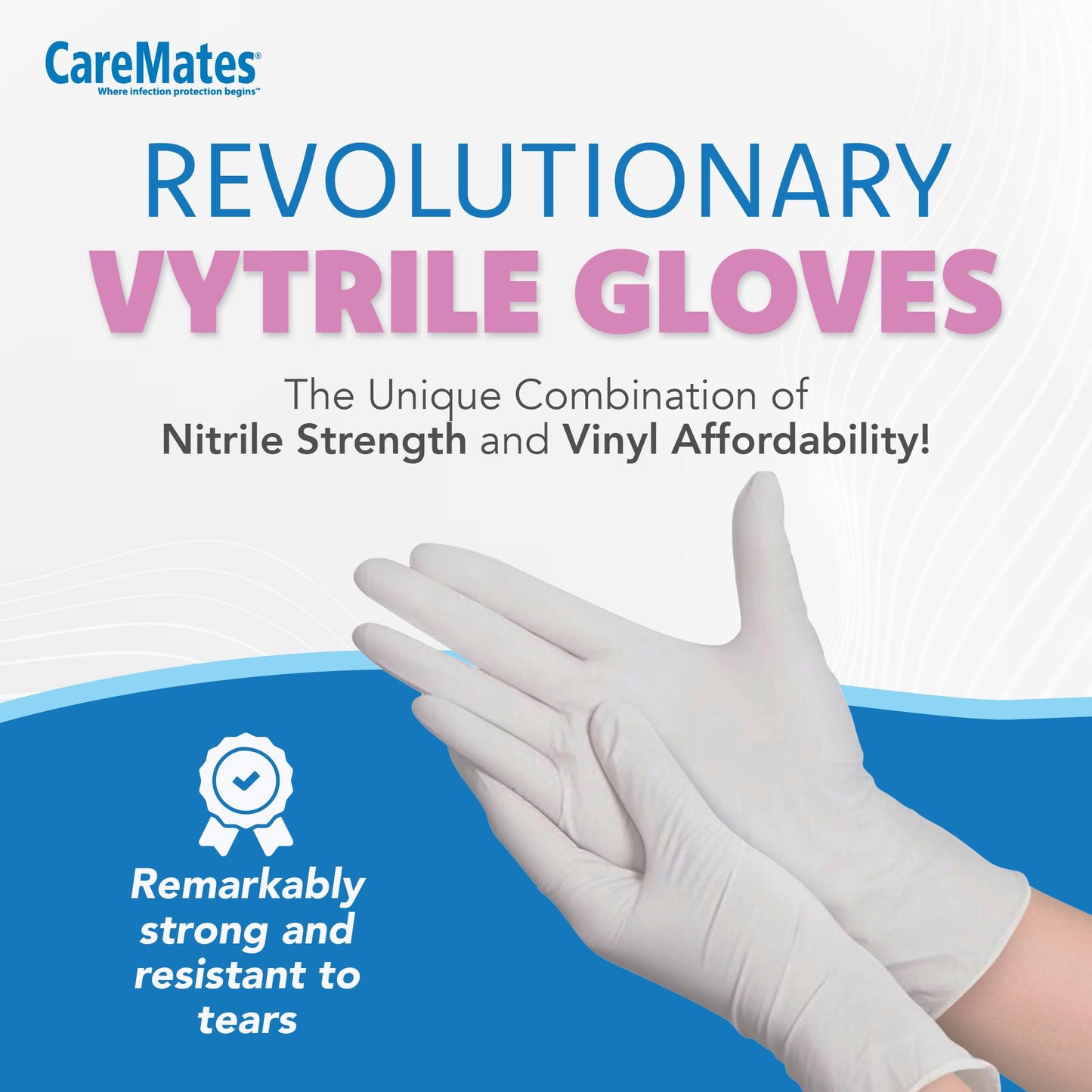 CareMates Vytrile Medical Exam Gloves, Latex Free Rubber, Powder Free, Extra Strong, 4 Mil Thick, Certified for Home Infusion, First Aid, Food Safe