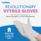 CareMates Vytrile Medical Exam Gloves, Latex Free Rubber, Powder Free, Extra Strong, 4 Mil Thick, Certified for Home Infusion, First Aid, Food Safe