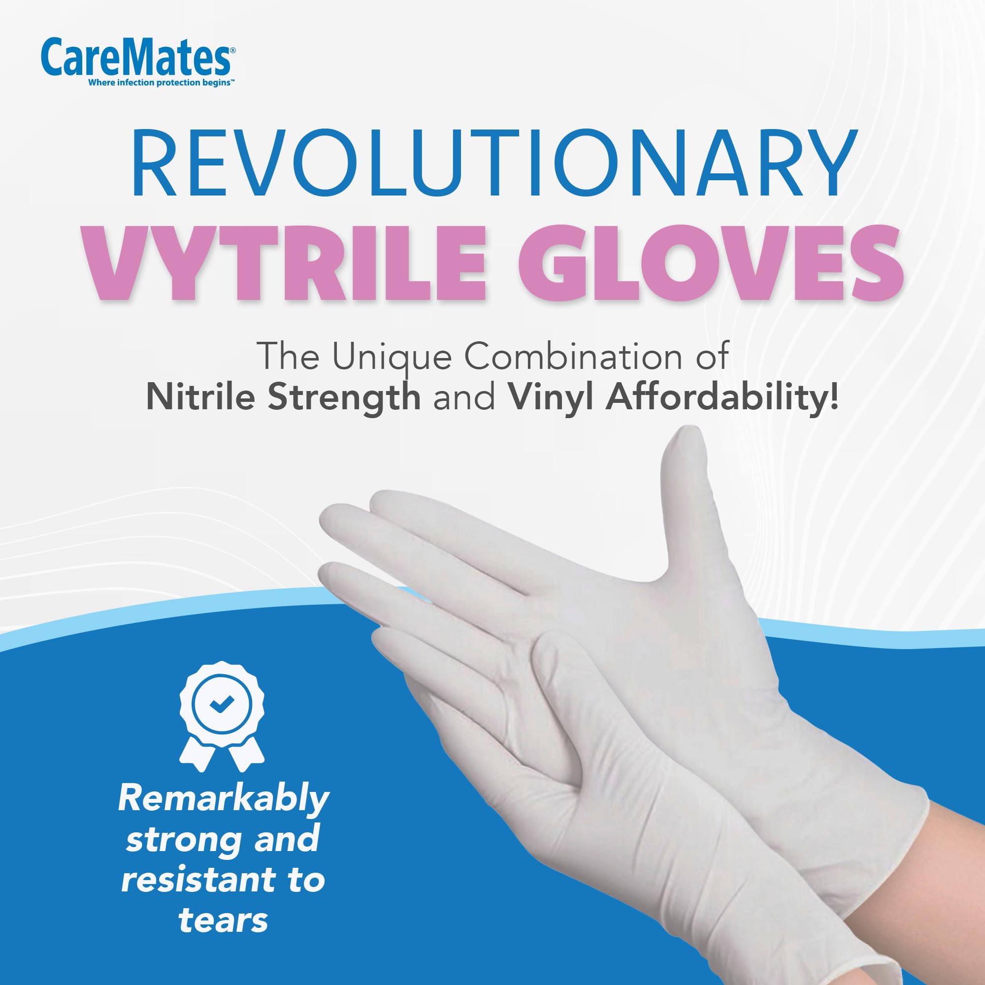 CareMates Vytrile Medical Exam Gloves, Latex Free Rubber, Powder Free, Extra Strong, 4 Mil Thick, Certified for Home Infusion, First Aid, Food Safe