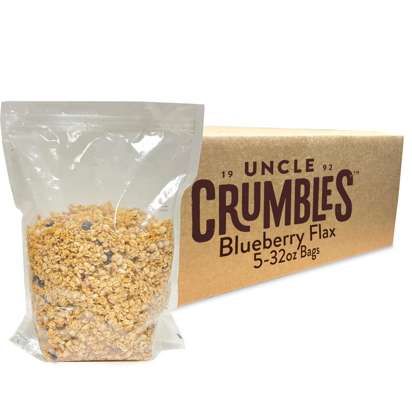 Uncle Crumbles 10lb Bulk Granola Bags, Blueberry Flax - Gluten Free, Kosher, Non-GMO - Oat Cereal for Restaurants, Food Service, and Events - (5) 2lb