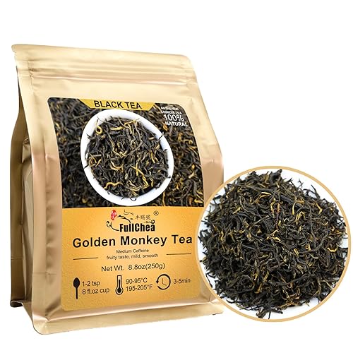 FullChea - Golden Monkey Tea - Chinese Black Tea Loose Leaf with Gold Tips - Health Tea (8.8oz / 250g)