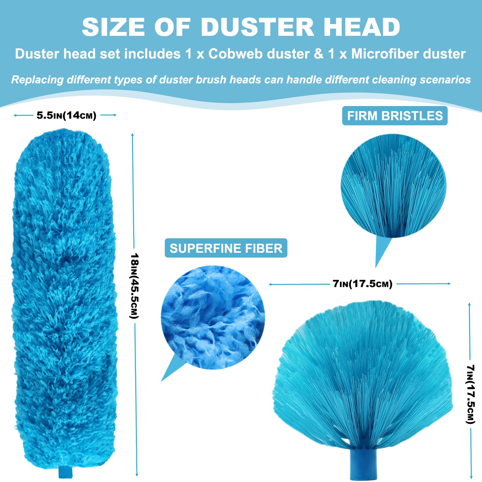 100 Inch Cobweb Duster, Spider Web Brush & Microfiber Feather Duster with 100" Extension Pole, Bendable Head, Scratch-Resistant Cover, Washable Duster