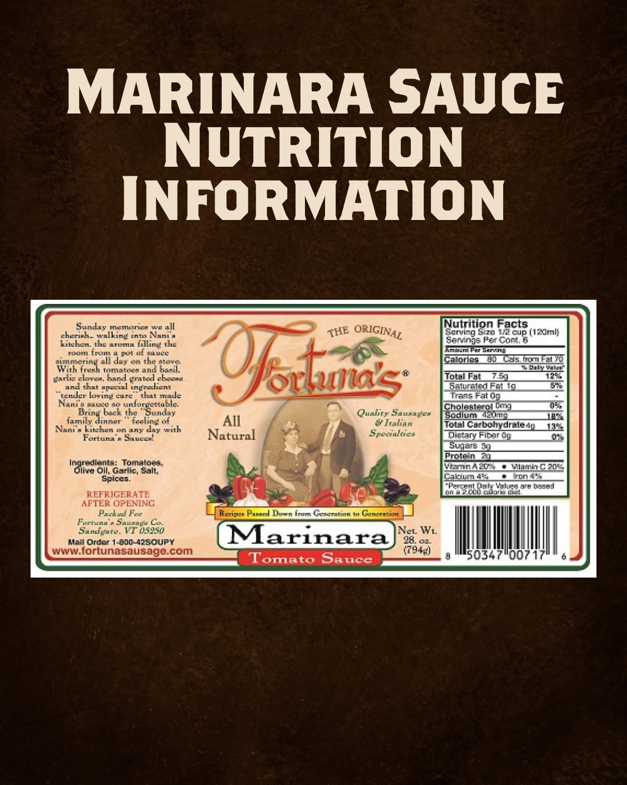 Fortuna's All-Natural Marinara Sauce - 26 fl oz Jar | Nitrate-Free, Gluten-Free, Chunky Italian Sauce with Fresh Garlic, Basil & Tomatoes | Homemade