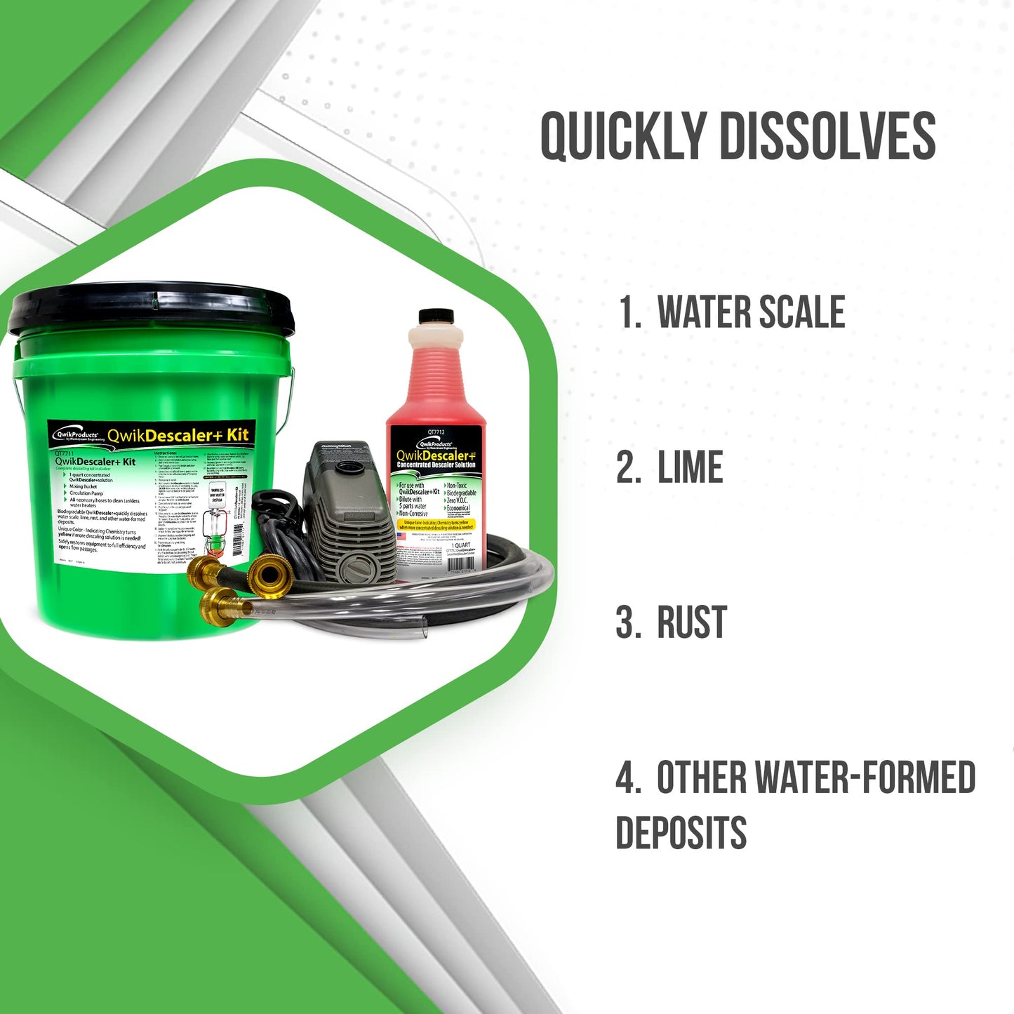 QwikProducts QwikDescaler + Concentrated Descaler Solution, Tankless Water Heater Descaling Solvent for Heat Exchanger, Quickly Dissolves Scale, Lime