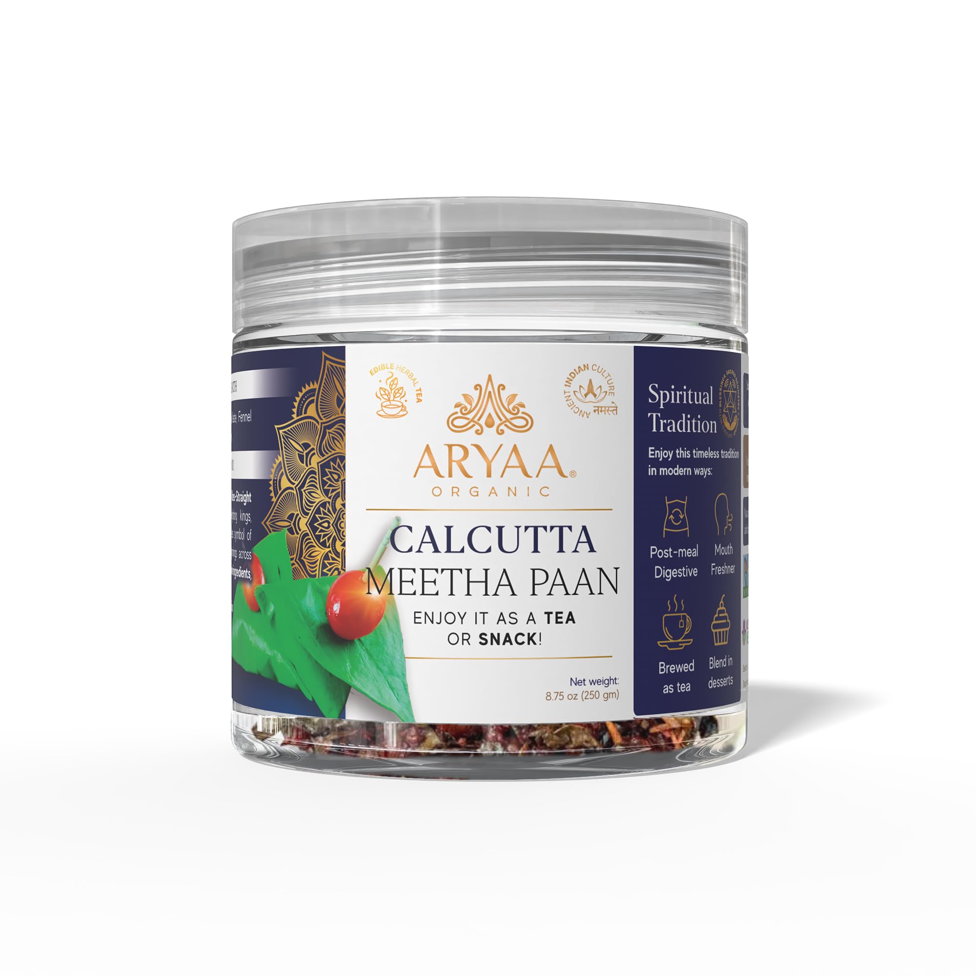 Aryaa Organic Calcutta Paan 8.75oz (250gm)- Elevate Your Snacking Experience | 100% Natural | Digestive Delight | Energy Infused | Vegan |