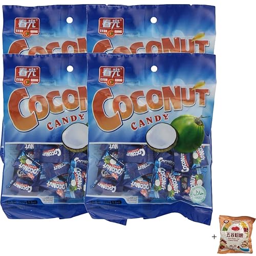 Ginger Coconut Candy 5.6oz (4pack, blue),Comes with a small packet of cereal drinks as a bonus?Taste random?
