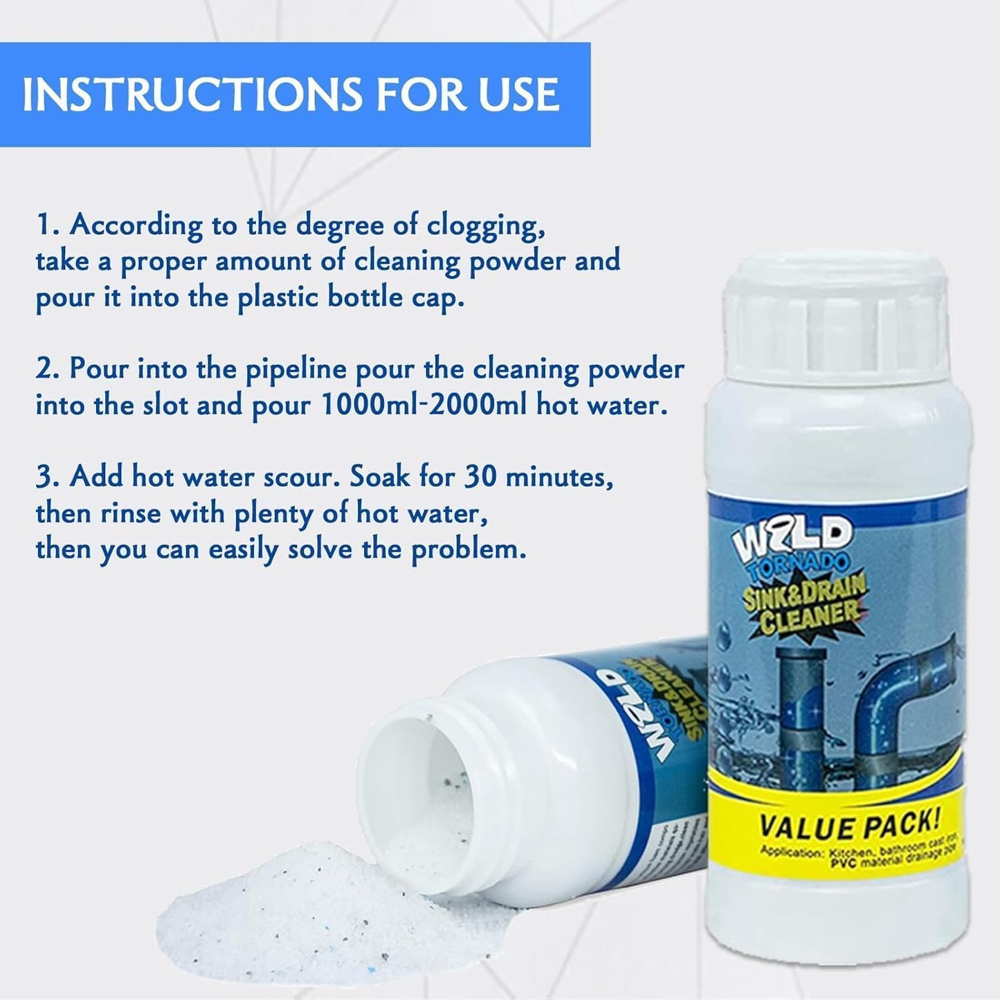 Sink and Drain Cleaner, Wild Tornado Pipe Dredge, Drain Cleaner for Toilet Kitchen, Pipes Cleaning Tool (2)