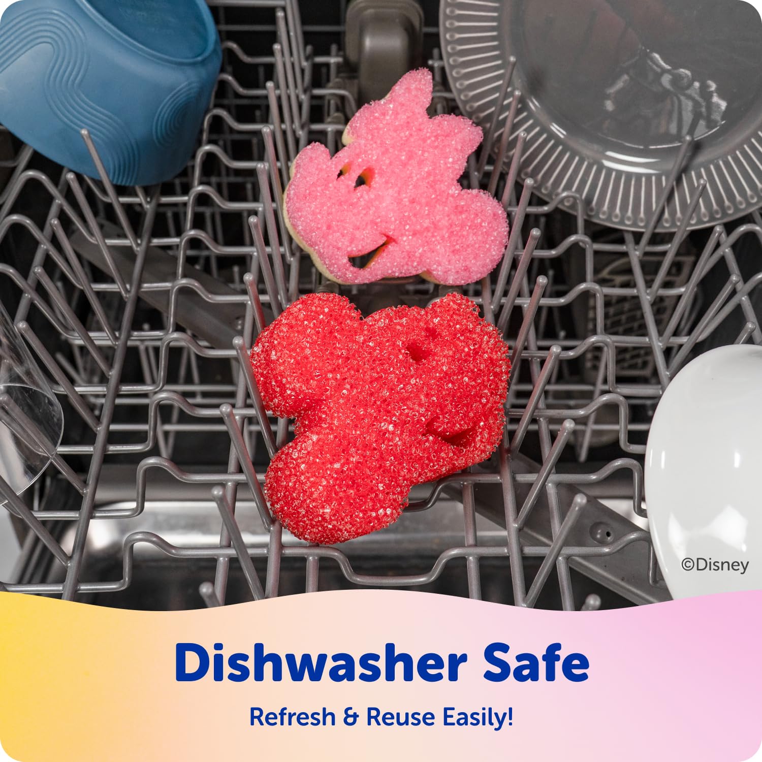 Scrub Daddy Mickey & Minnie Mouse Dish Sponges - Includes 2 Scrub Daddy Kitchen Sponges & 2 Scrub Mommy Dish Scrubbers - Dual-Sided, Odor-Resistant