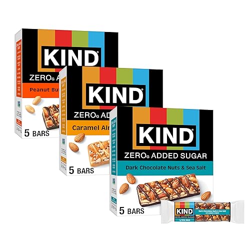Kind Zero Added Sugar Healthy Snacks Bars Variety Pack, Gluten Free, High Fiber, Keto Snacks, Dark Chocolate Nuts & Sea Salt, Caramel Almond, Peanut