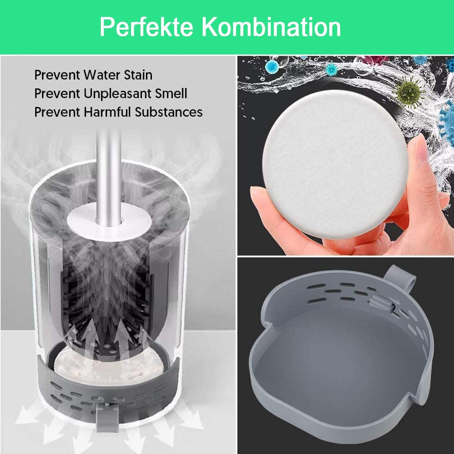 BICMTE Toilet Brush and Holder, 304 Stainless Steel Toilet Bowl Brush Rust-Resistant with Small Baffle More Ventilation,2 Pack Toilet Brush Clean Set