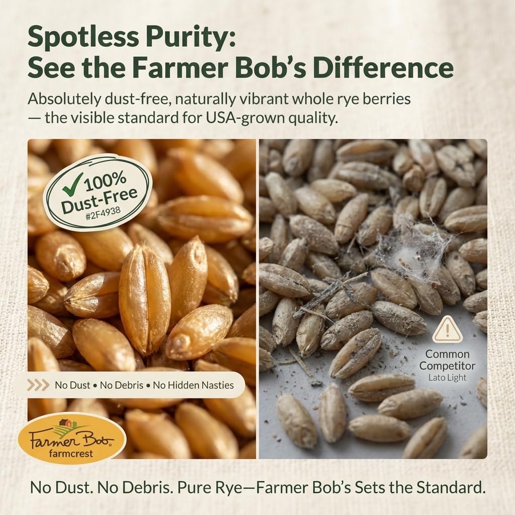 Farmer Bob's Whole Rye Berries 5lb Bag - USDA Organic, Grown in USA, Glyphosate-Free - Ideal for Bread Baking, Bulk Grain, Rich Flavor - Direct from Farm - High-Fiber, Nutrient-Packed, Versatile for Creative Cooking