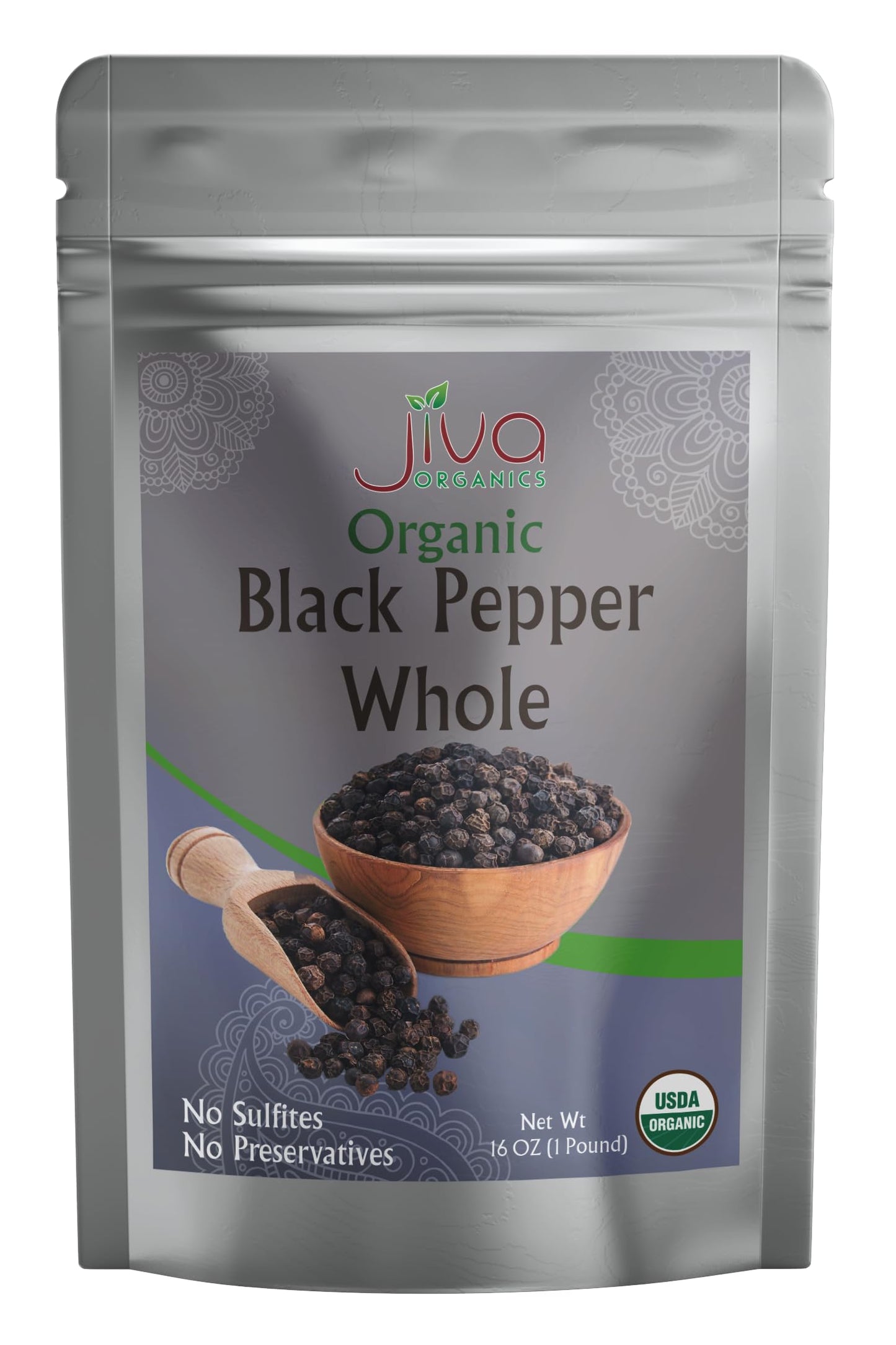 Jiva Organics Organic Whole Black Peppercorns 1 Pound - Pepper, Premium Grade for Grinder Refill