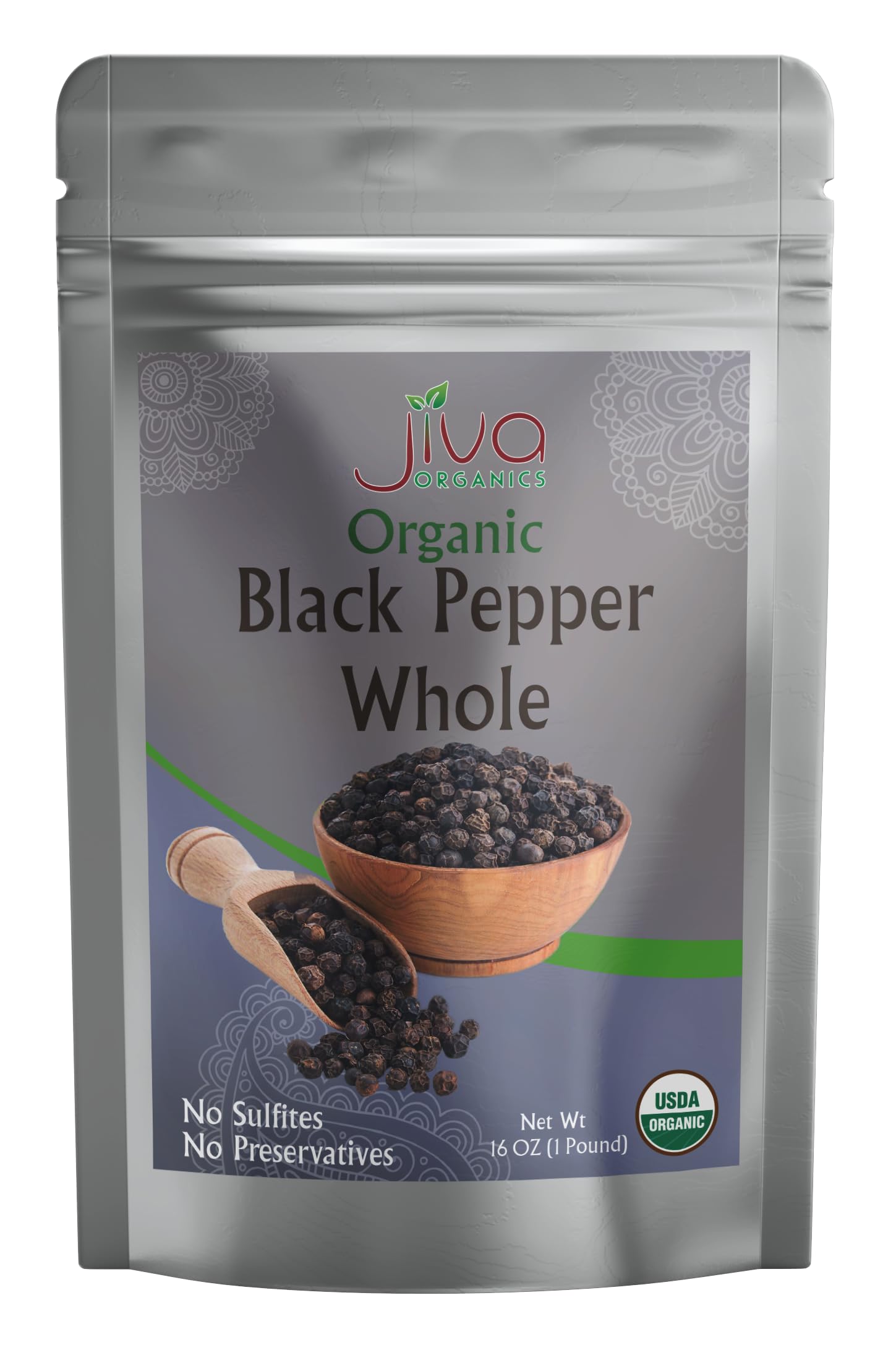 Jiva Organics Organic Whole Black Peppercorns 1 Pound - Pepper, Premium Grade for Grinder Refill