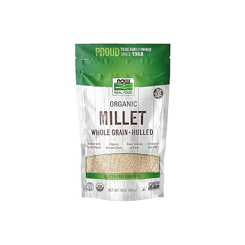 NOW Foods, Organic Millet, Gluten-Free, Whole Grain, Hulled, USA-Grown, 16-Ounce (Packaging May Vary)