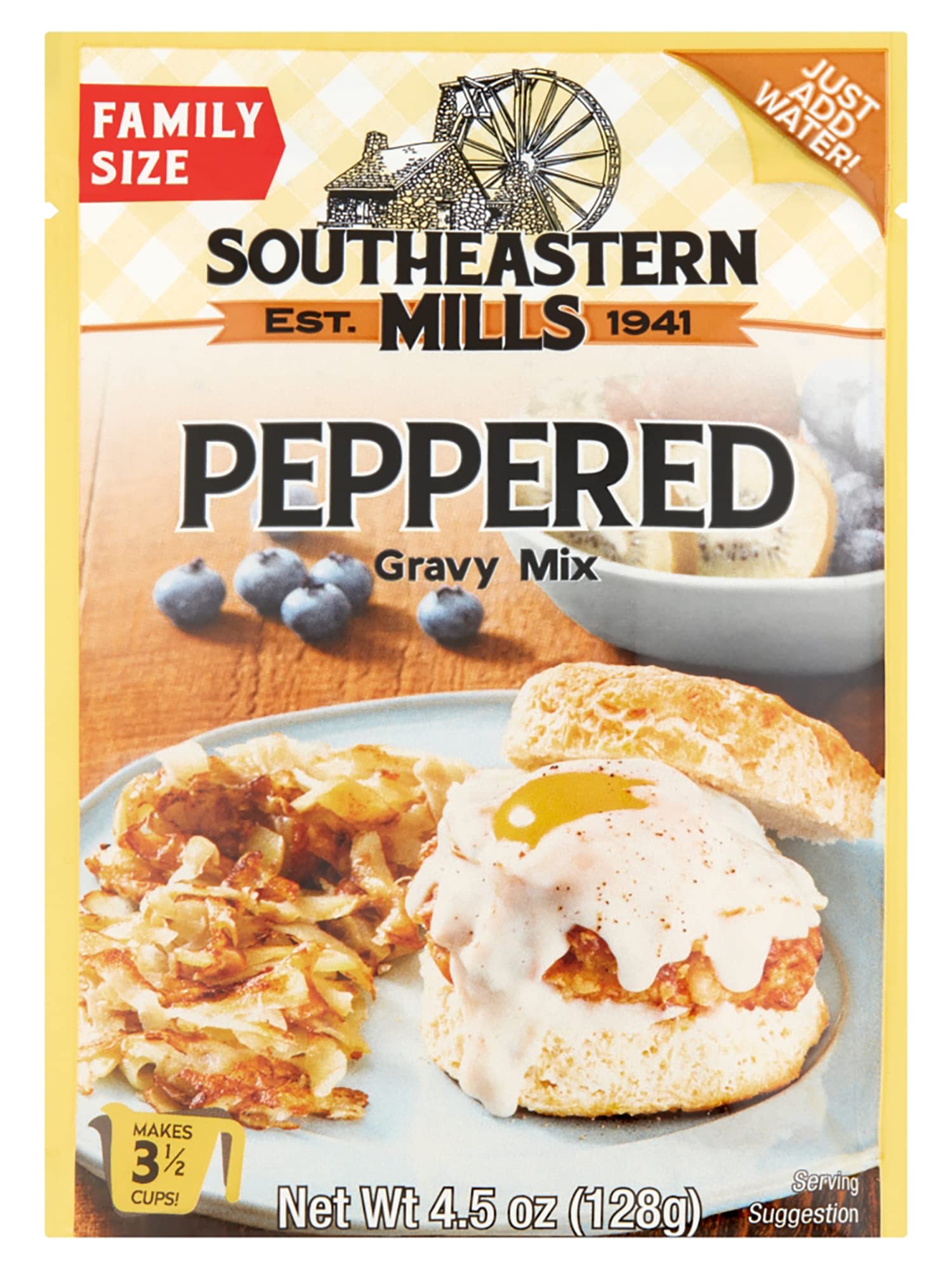 Southeastern Mills Gravy Mix Packet, Peppered Gravy Mix, Makes 3 ½ Cups of Gravy, Just Add Water, Family Size Packet, 4.5-Ounce Packet (Pack of 24