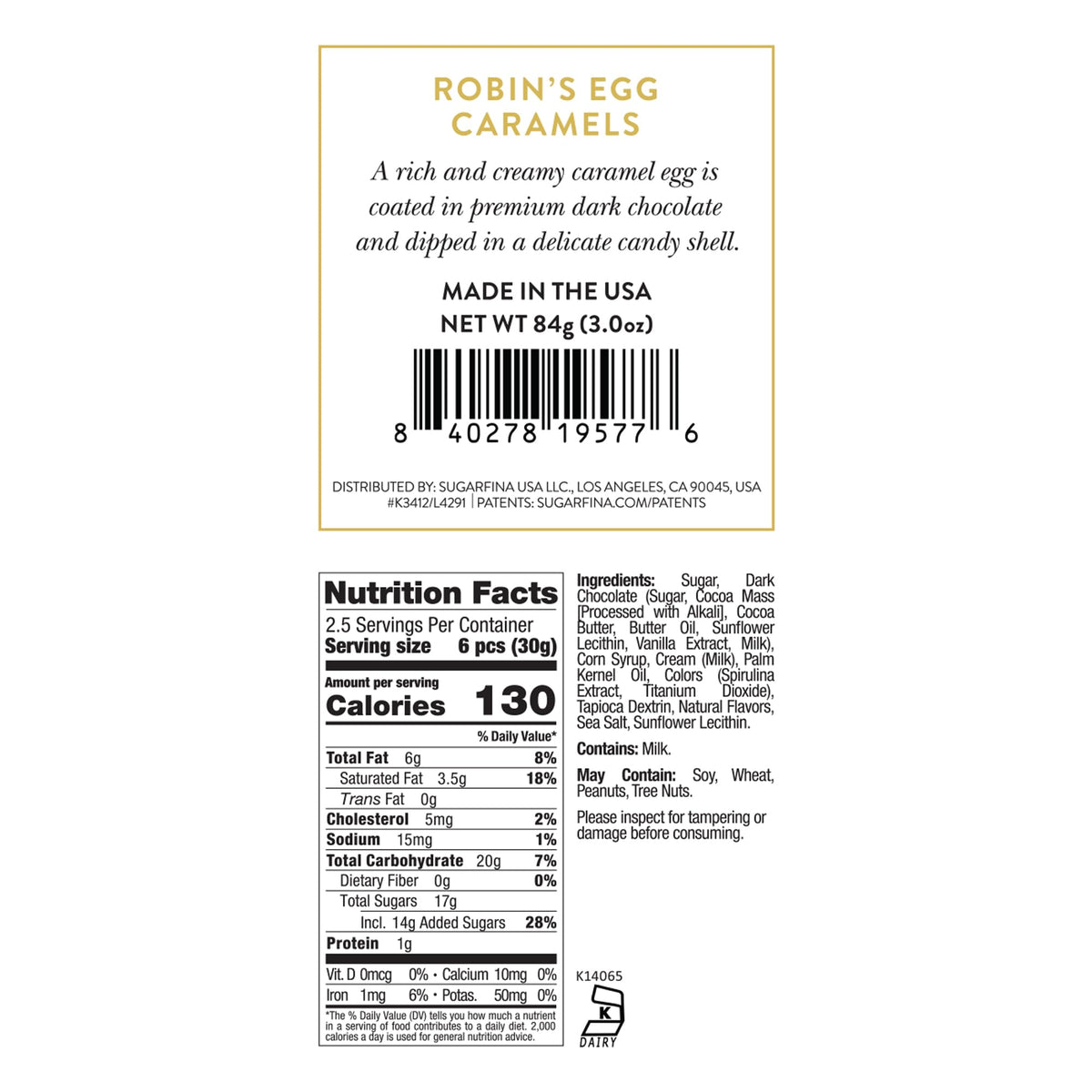 Sugarfina Robin's Egg Caramels Small Candy Cube, Dark Chocolate, 3.0 oz, 3 Count