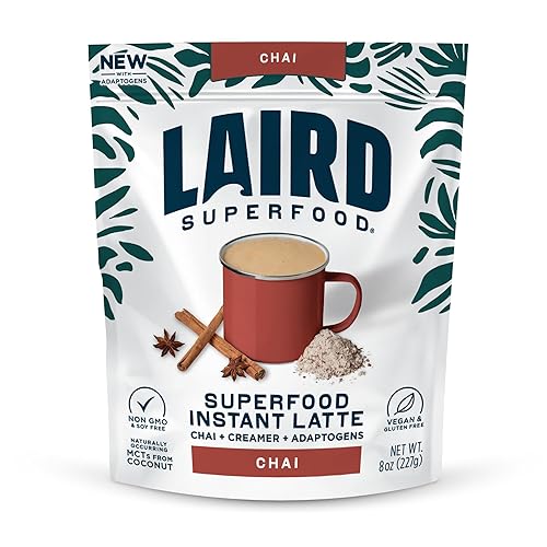 Laird Superfood Chai Instant Latte with Adaptogens - Instant Chai Tea Powder with Superfood Coconut Creamer - Gluten Free, Non-GMO, Vegan, 8 oz. Bag