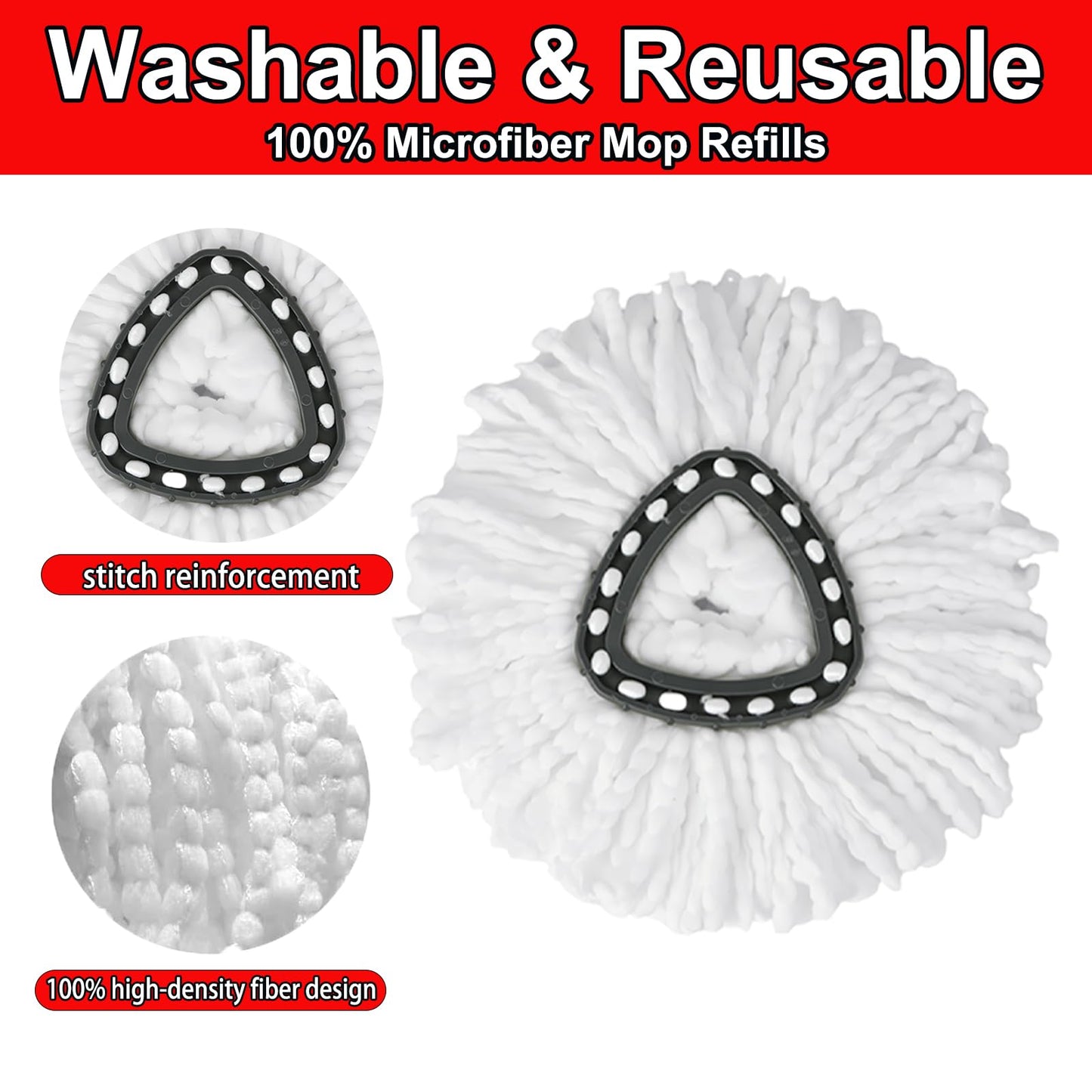 10 PCS Spin Mop Replacement Head,100% Microfiber Mop Heads Replacements Compatible with Cedar Easywring 1-Tank System, 360 Degree Round Mop Refills