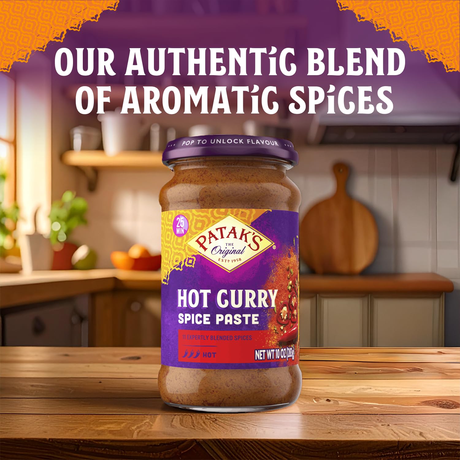 Patak’s Hot Curry Spice Paste - Hot Indian Cooking Paste with Freshly Ground Spices - Ideal for Chicken, Vegetables, and One-Pot Meals - Spicy Curry
