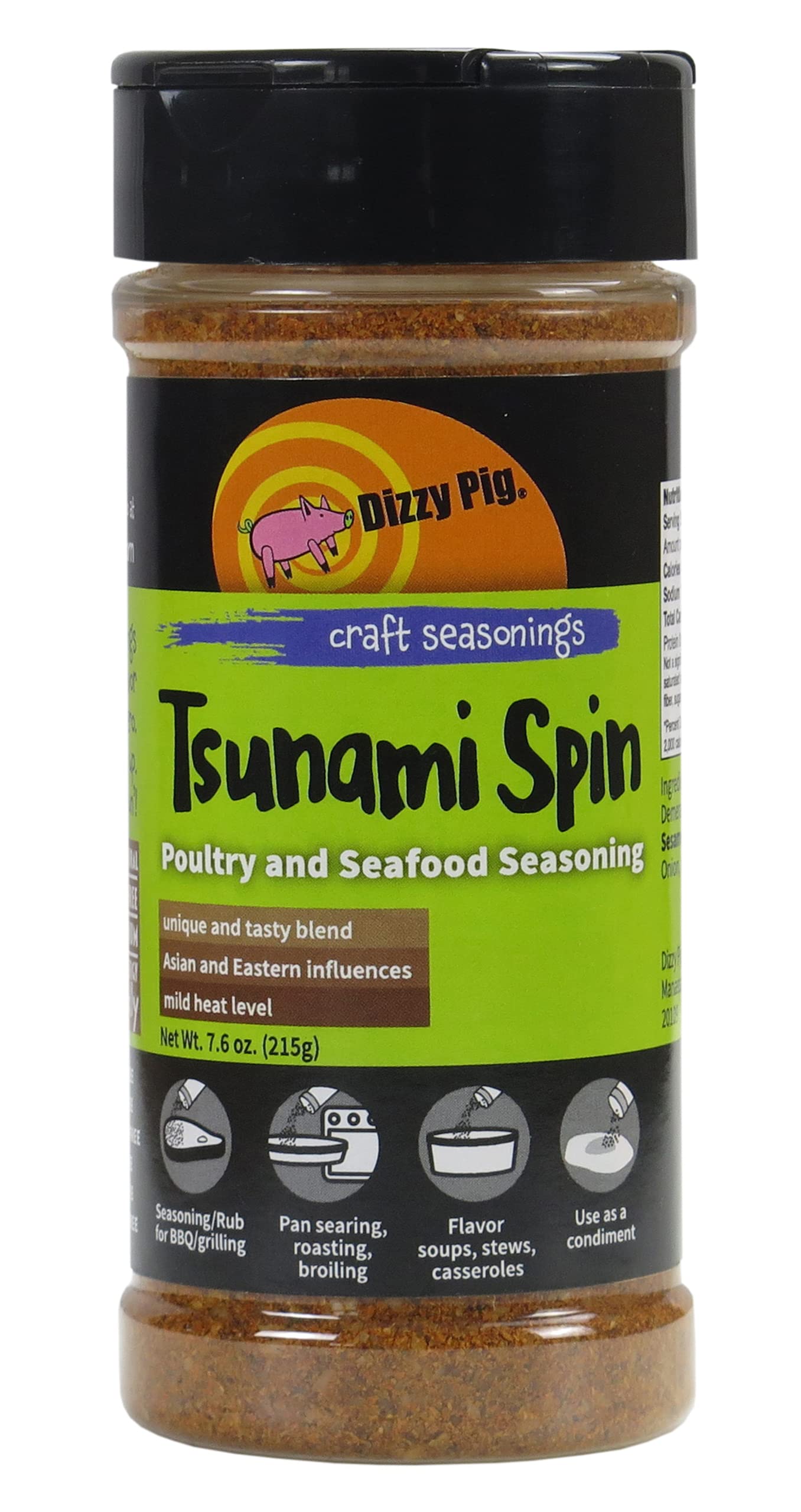 Dizzy Pig Tsunami Spin Asian Fusion Seasoning Rub (8oz Shaker) - Seasons 30+lbs of Food - Hand Made in the USA - MSG Free, Gluten Free