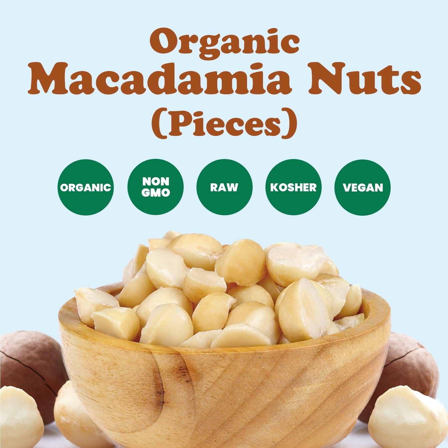 Food to Live Organic Macadamia Nut Halves & Pieces, 1 Pound - Non-GMO, Raw, Shelled, Unsalted, Kosher, Vegan, Bulk. Keto Snack. Good Source of Healthy