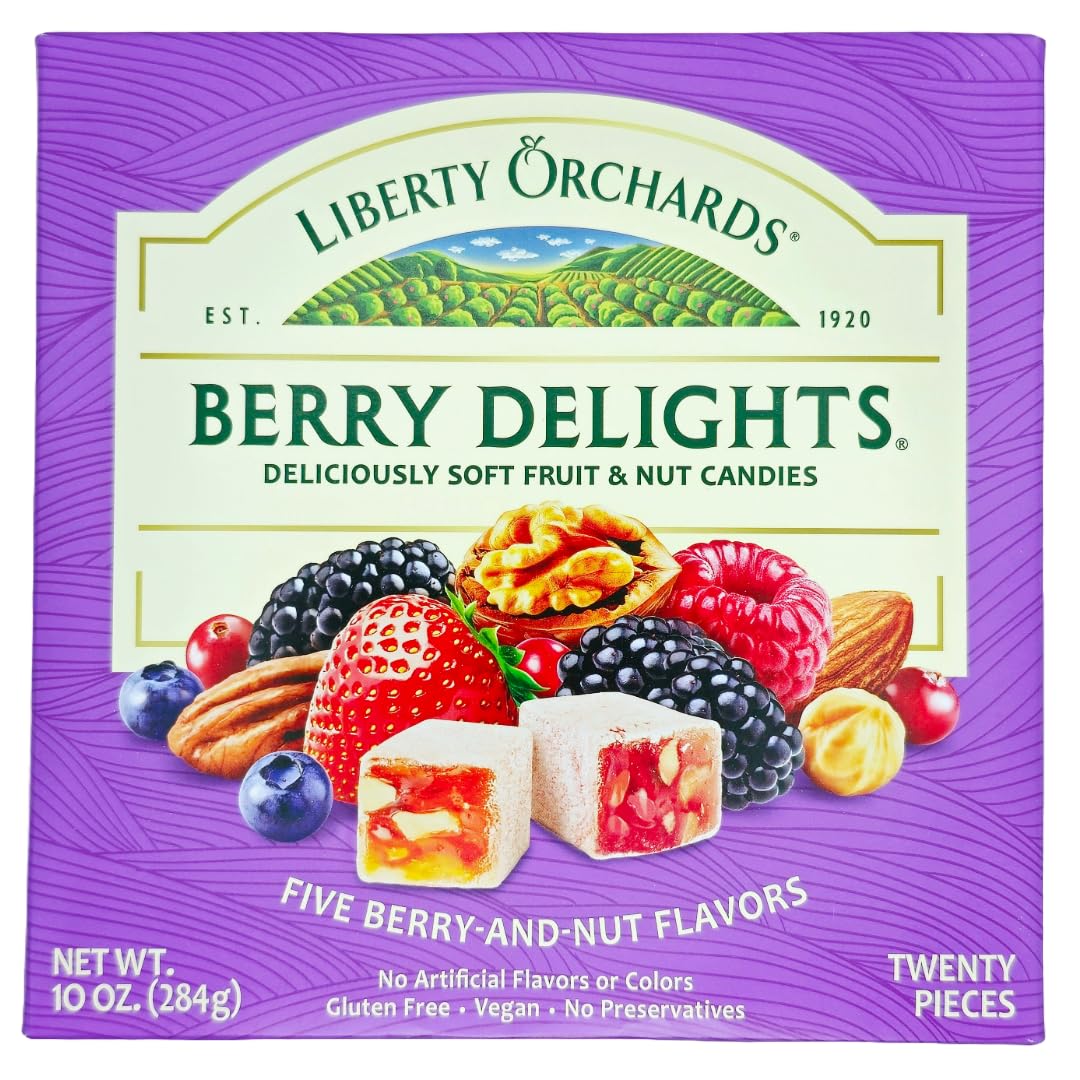 Liberty Orchards Dessert Delights & Berry Delights - Turkish Delights Lokum Candy 20oz | Natural, Vegan, Gluten-Free | Pack of 2 with Golden Spoon