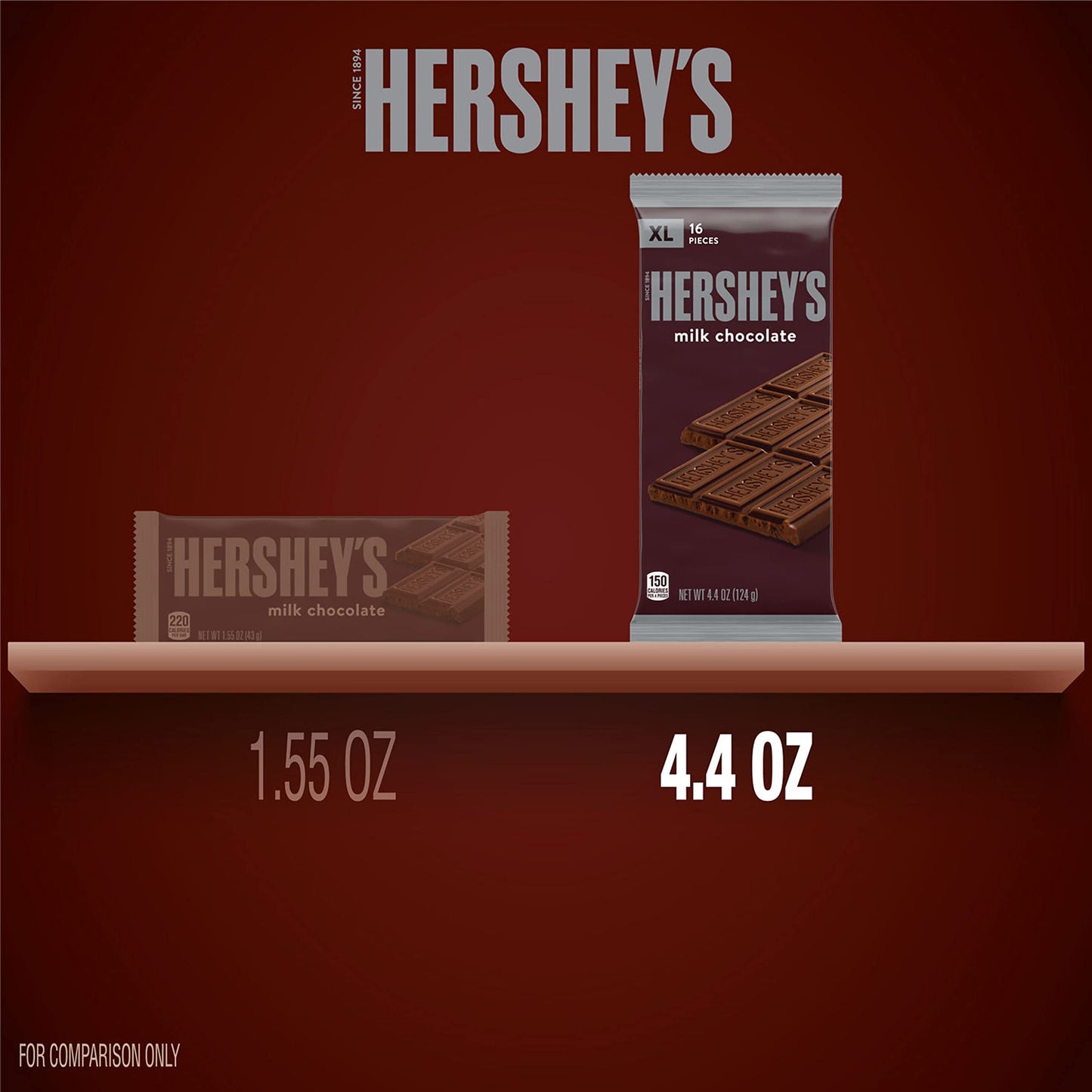 HERSHEY'S Milk Chocolate XL, Candy Bar, 4.4 oz (16 Pieces)
