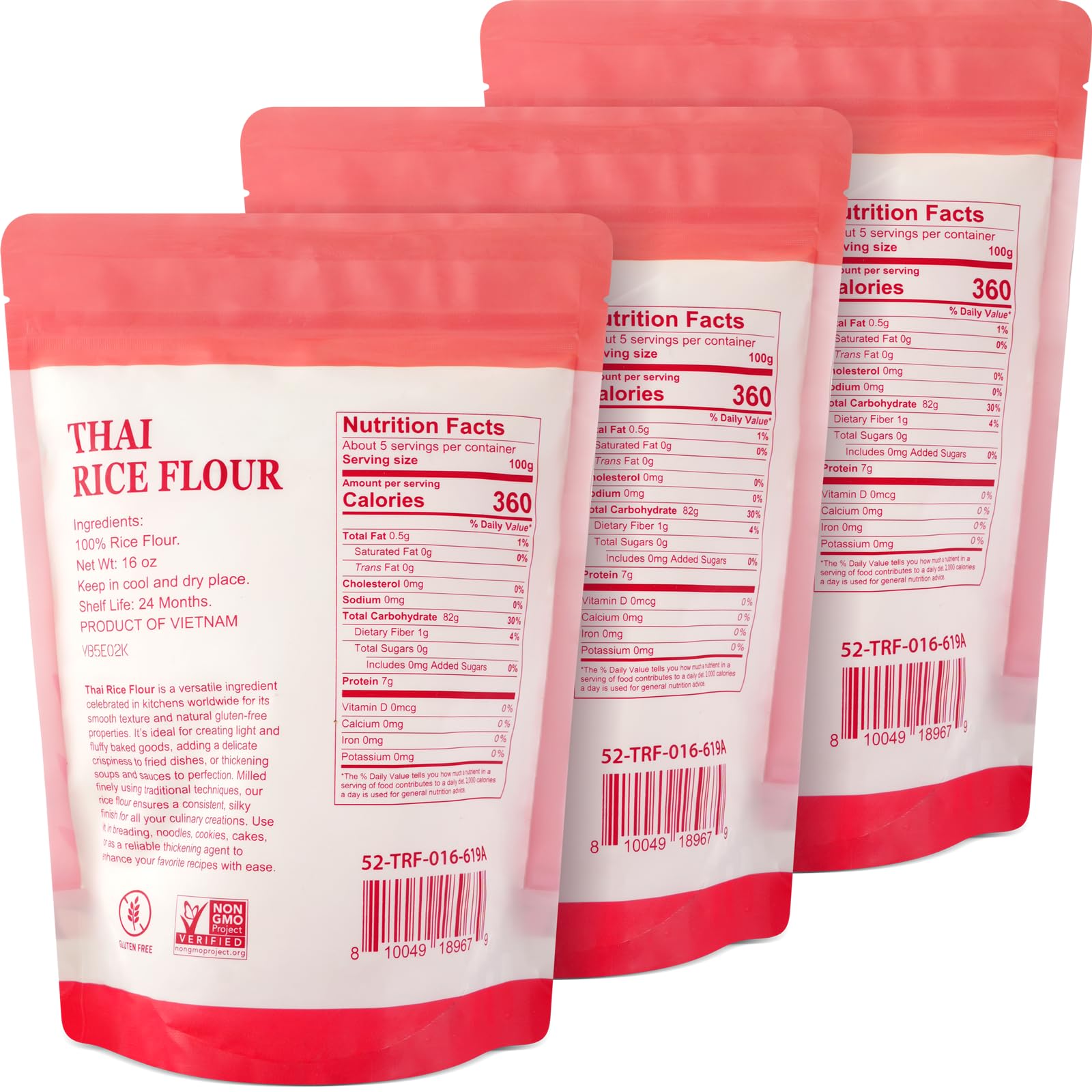 52USA Thai Rice Flour 48 Ounce (Basic), 1 Pound (Pack of 3), Rice Flour for Baking or Cooking, Product of Thailand, All Natural White Rice Flour