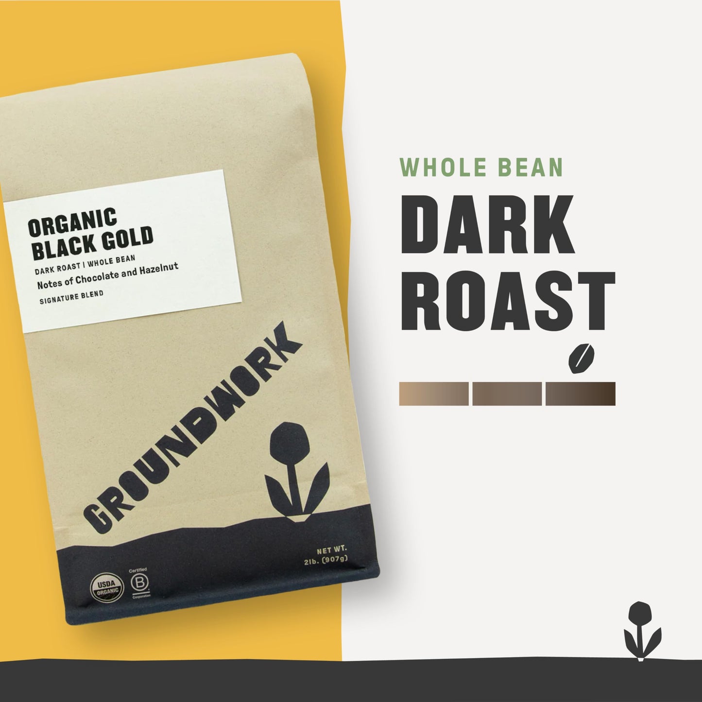 GROUNDWORK Black Gold Whole Bean Coffee Dark Roast Blend - USDA Organic Signature Blend Coffee Beans - 2lb Bag (Pack of 1)